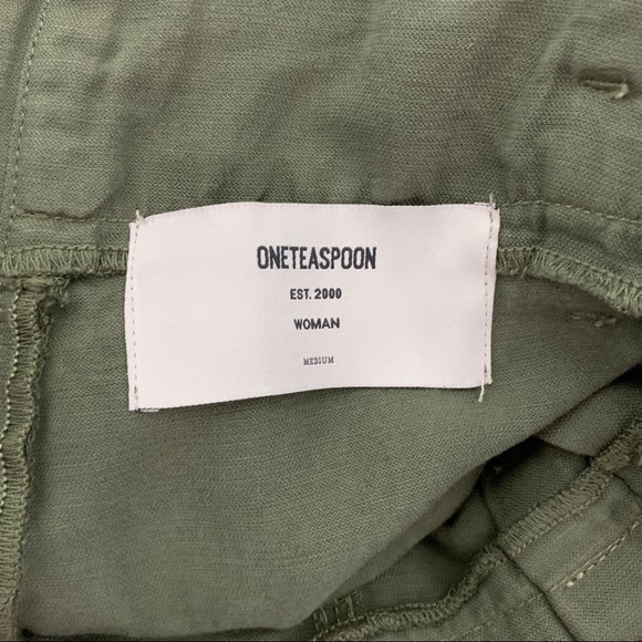 One Teaspoon Olive Green Paperbag High Waist Belted Pants Linen Cotton - Picture 6 of 8